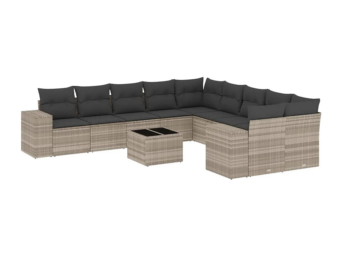 11-delige Loungeset met kussens poly rattan lichtgrijs