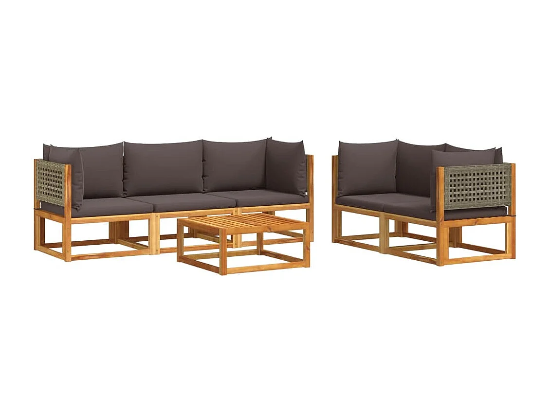 Salon de jardin avec coussins 6 pièces bois d'acacia solide