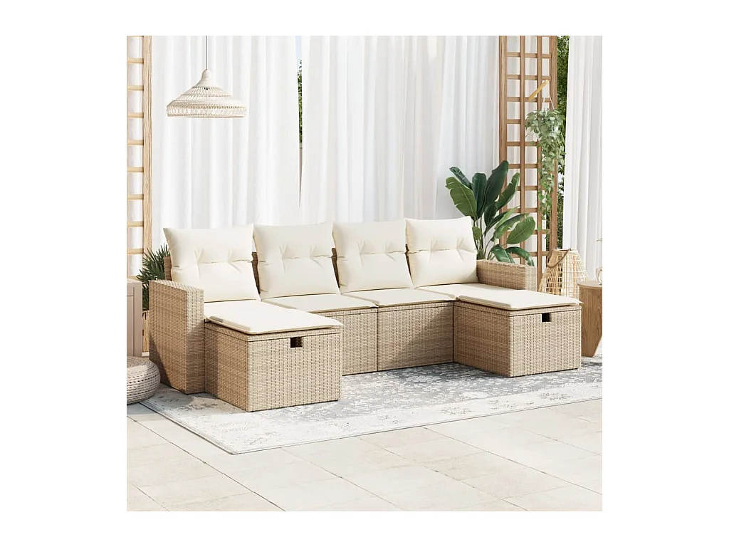Salon de jardin avec coussins 6 pièces beige résine tressée