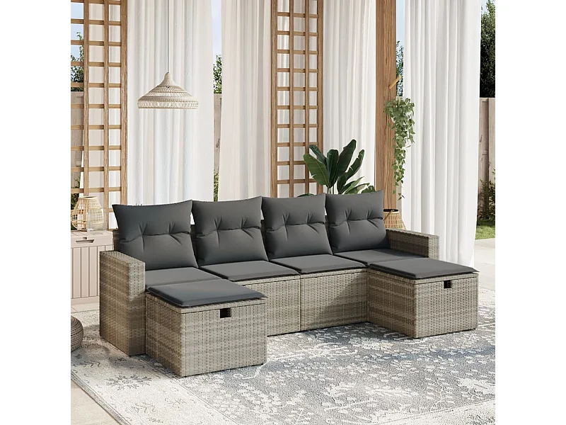 Salon de jardin 6 pièces avec coussins gris clair résine tressée