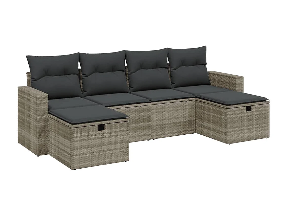 Salon de jardin 6 pièces avec coussins gris clair résine tressée