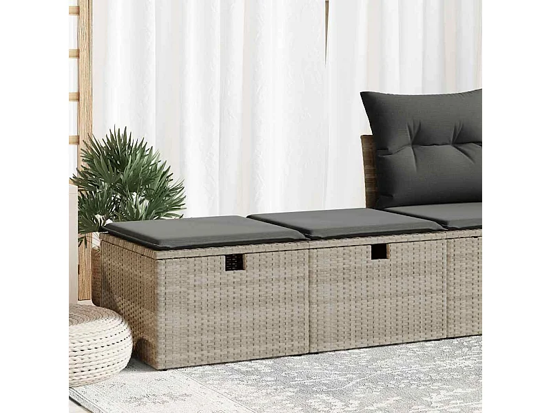 Salon de jardin 2 pièces avec coussins gris clair polyrotin acacia