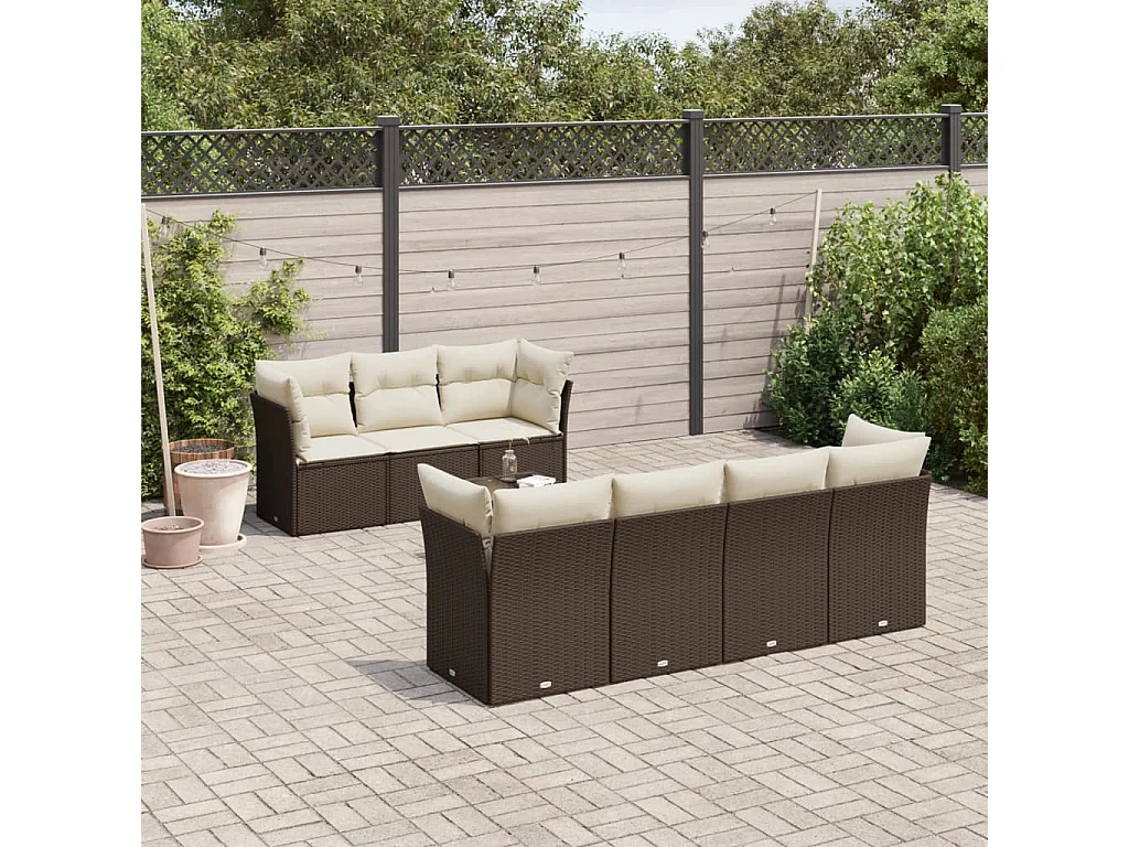 Salon de jardin 8 pièces avec coussins marron résine tressée