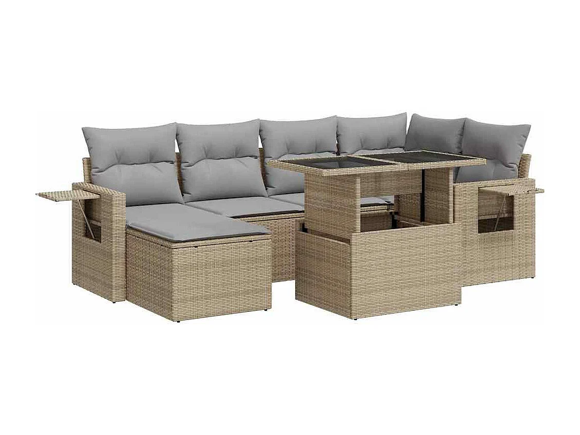 Salon de jardin avec coussins 7 pièces beige résine tressée