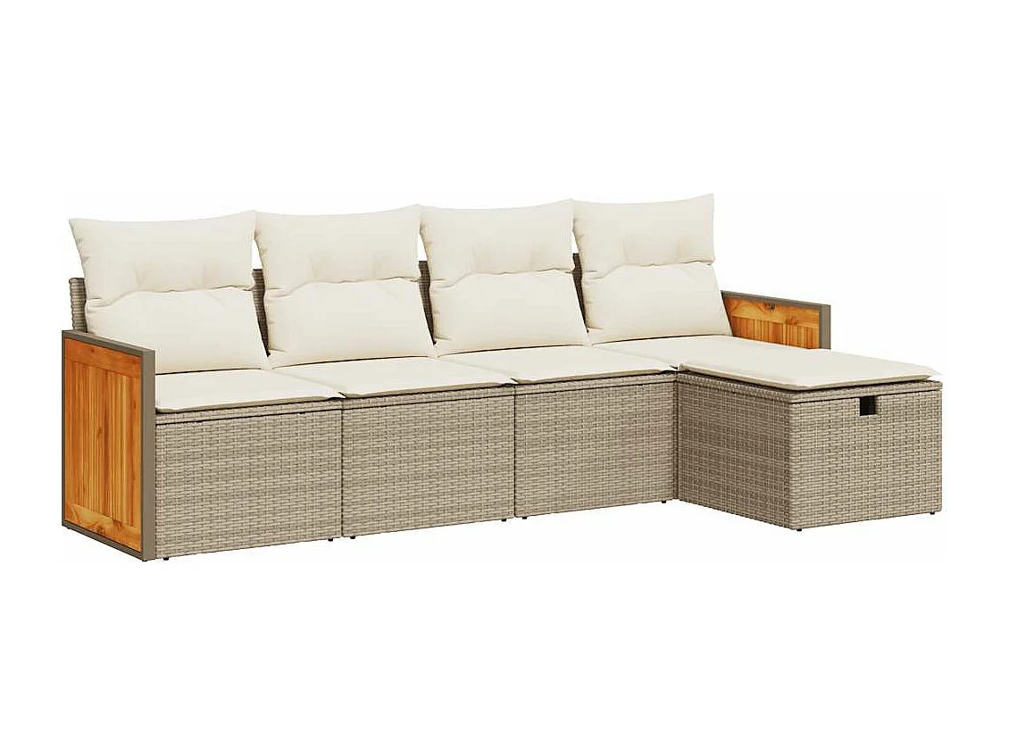5-delige Loungeset met kussens poly rattan beige