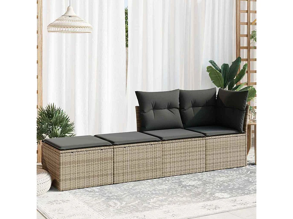 Salon de jardin 2 pièces avec coussins gris résine tressée acacia