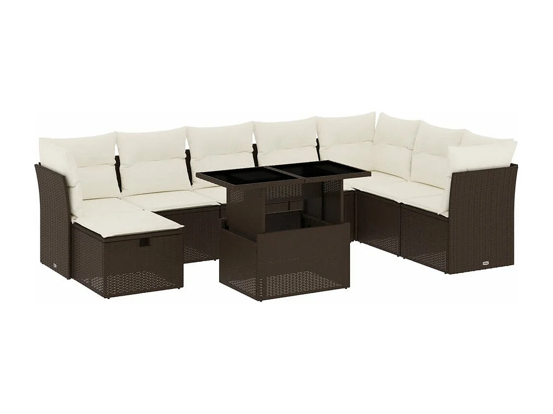 Salon de jardin avec coussins 9 pièces marron résine tressée