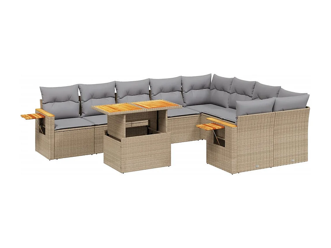 10 peças conjunto de sofás para jardim com almofadões vime PE bege