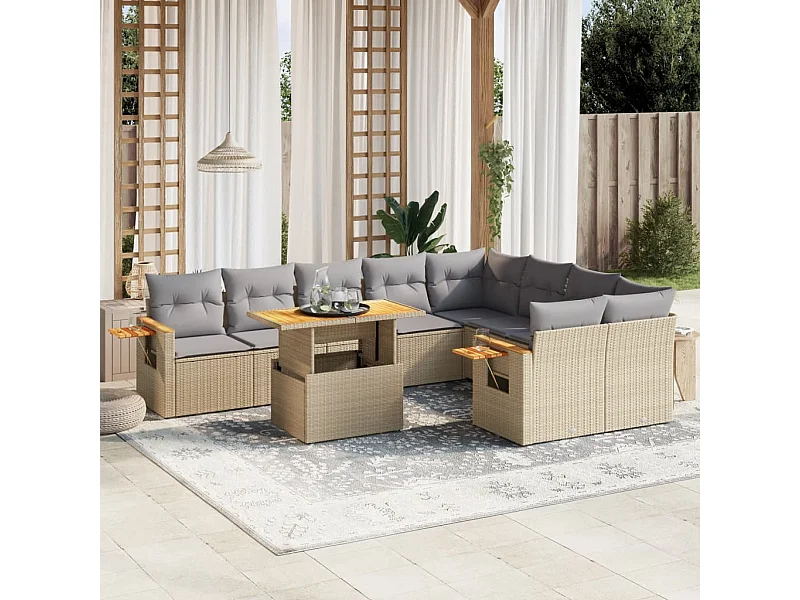 10 peças conjunto de sofás para jardim com almofadões vime PE bege