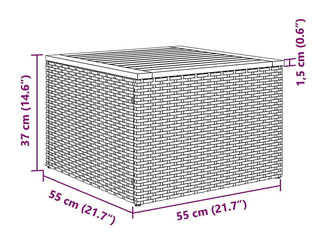 2-delige Loungeset met kussens poly rattan en acaciahout zwart