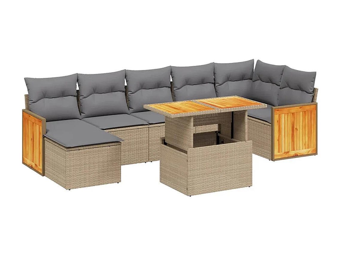 Salon de jardin avec coussins 8 pièces beige résine tressée