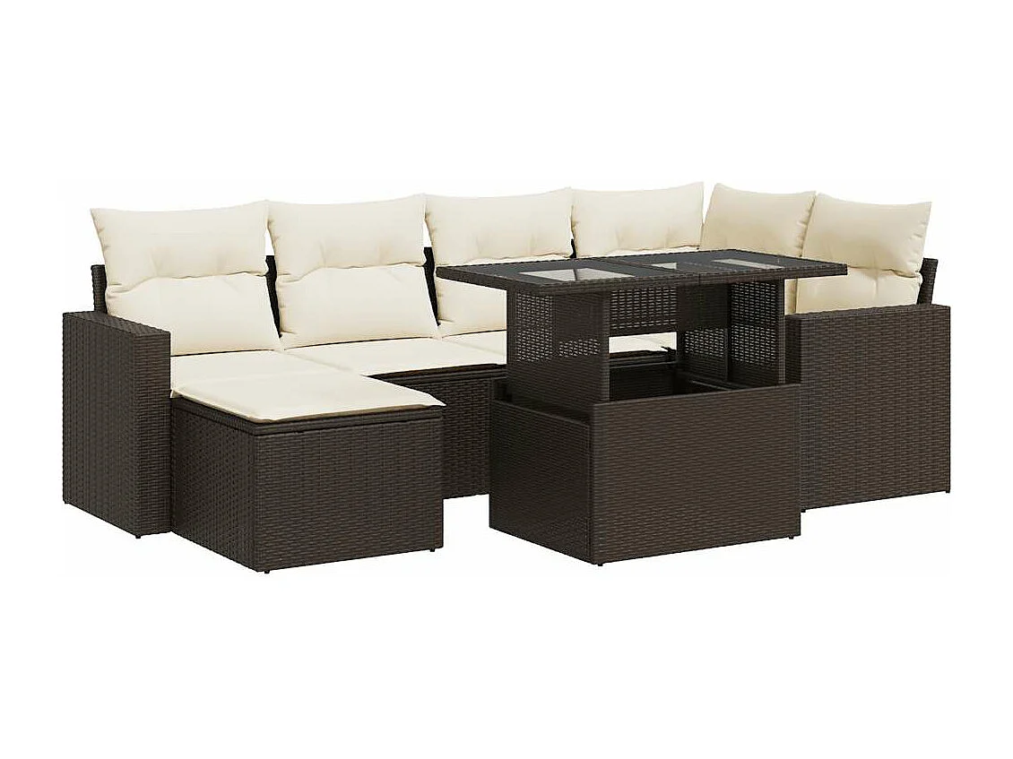 Salon de jardin avec coussins 7 pièces marron résine tressée