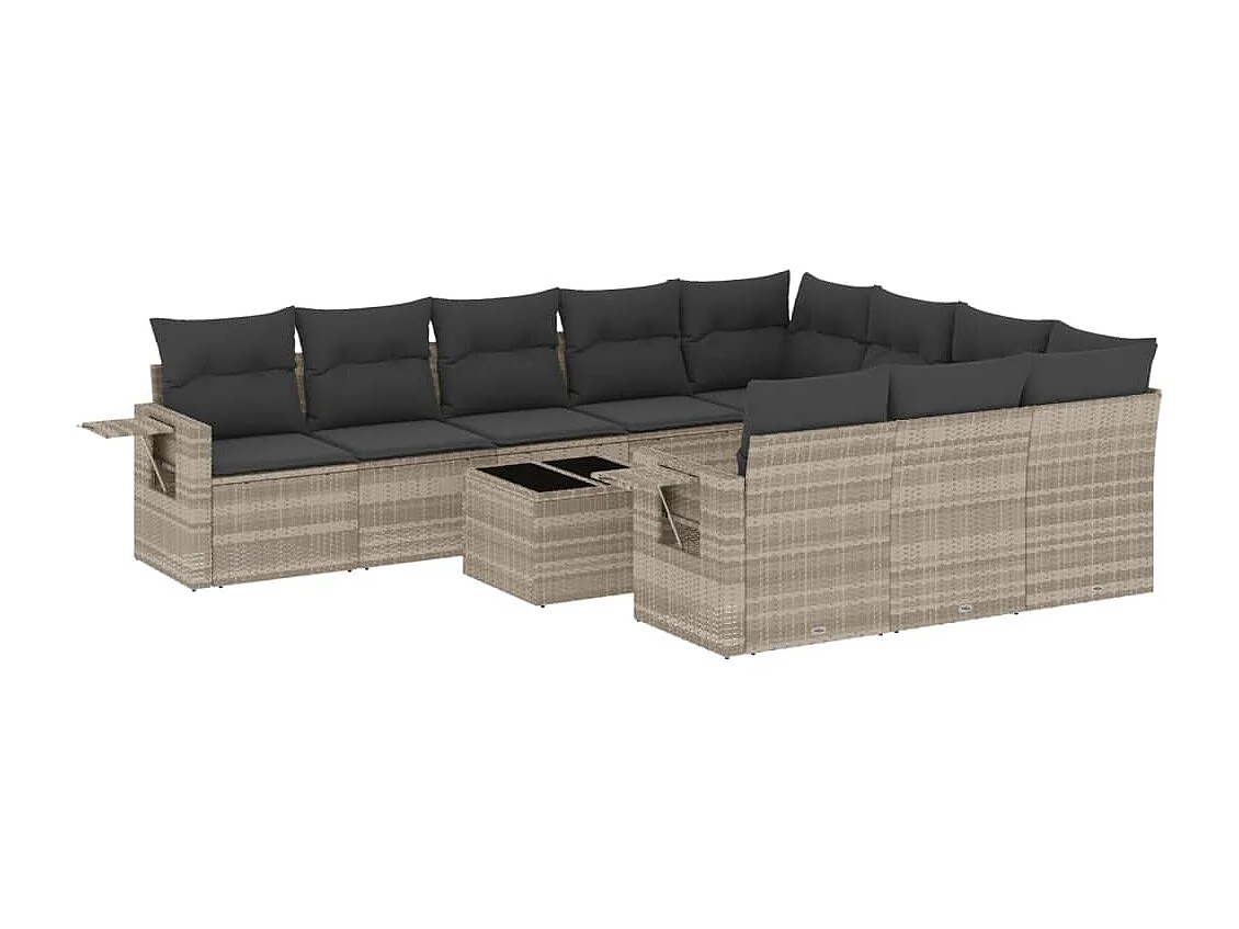 Set de sofás de jardín 11 piezas y cojines ratán sintético gris