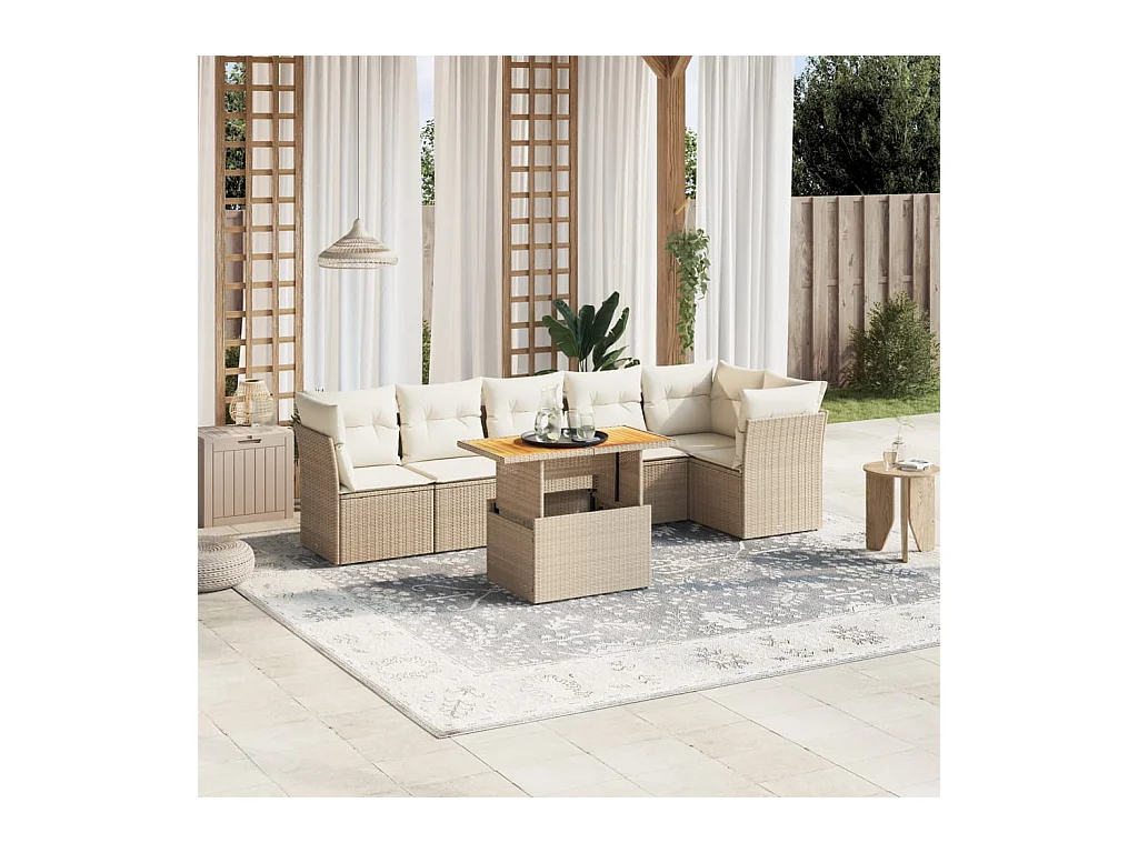 Salon de jardin avec coussins 7 pièces beige résine tressée