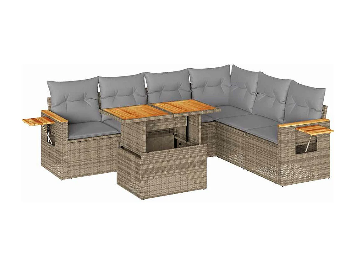 Set sofás jardín y cojines 6 piezas ratán sintético acacia beige
