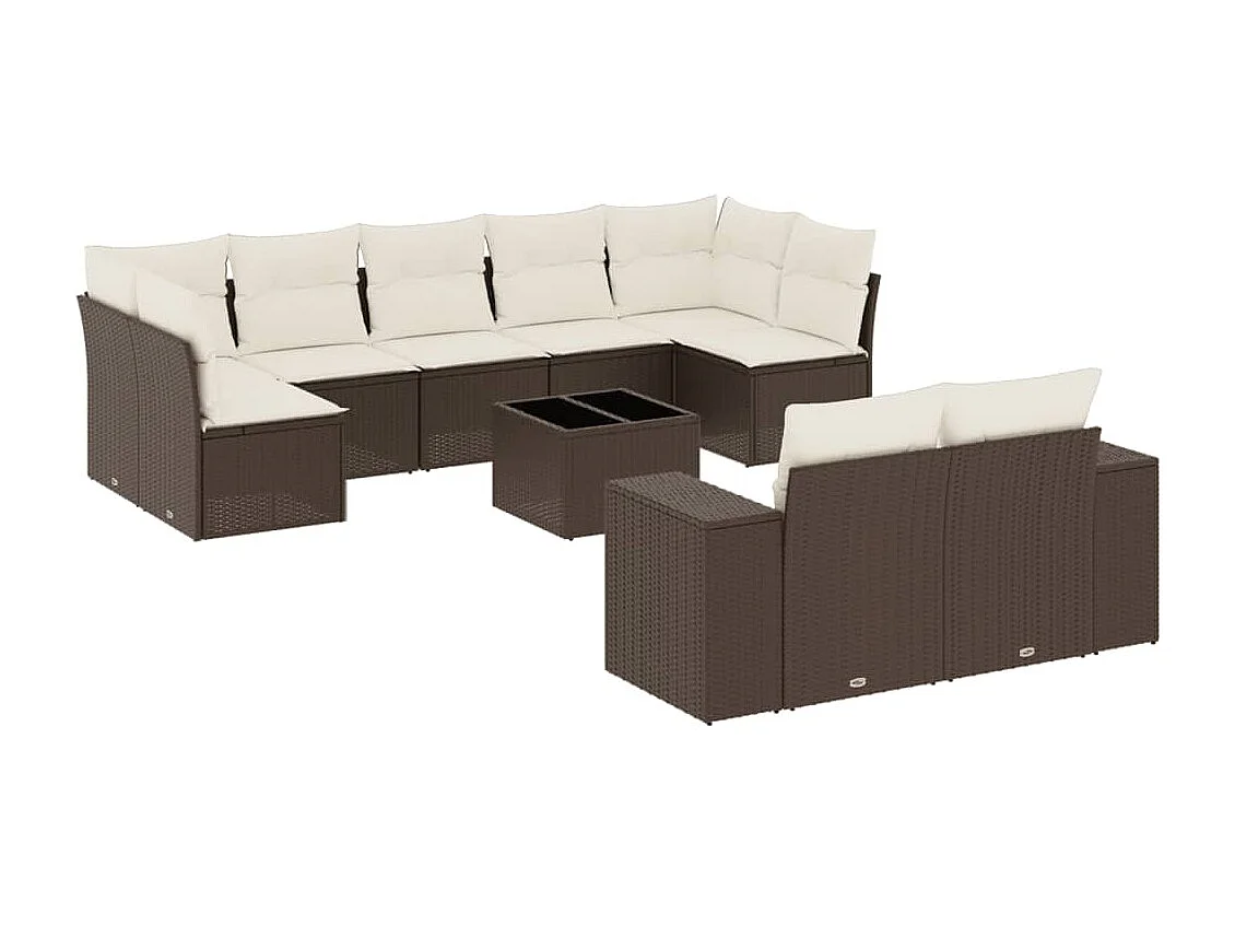 10-delige Loungeset met kussens poly rattan bruin