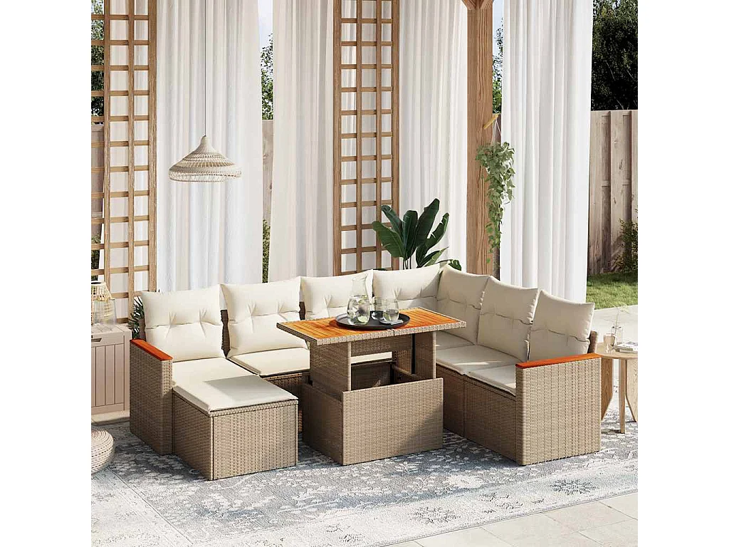 Salon de jardin avec coussins 8 pièces beige résine tressée