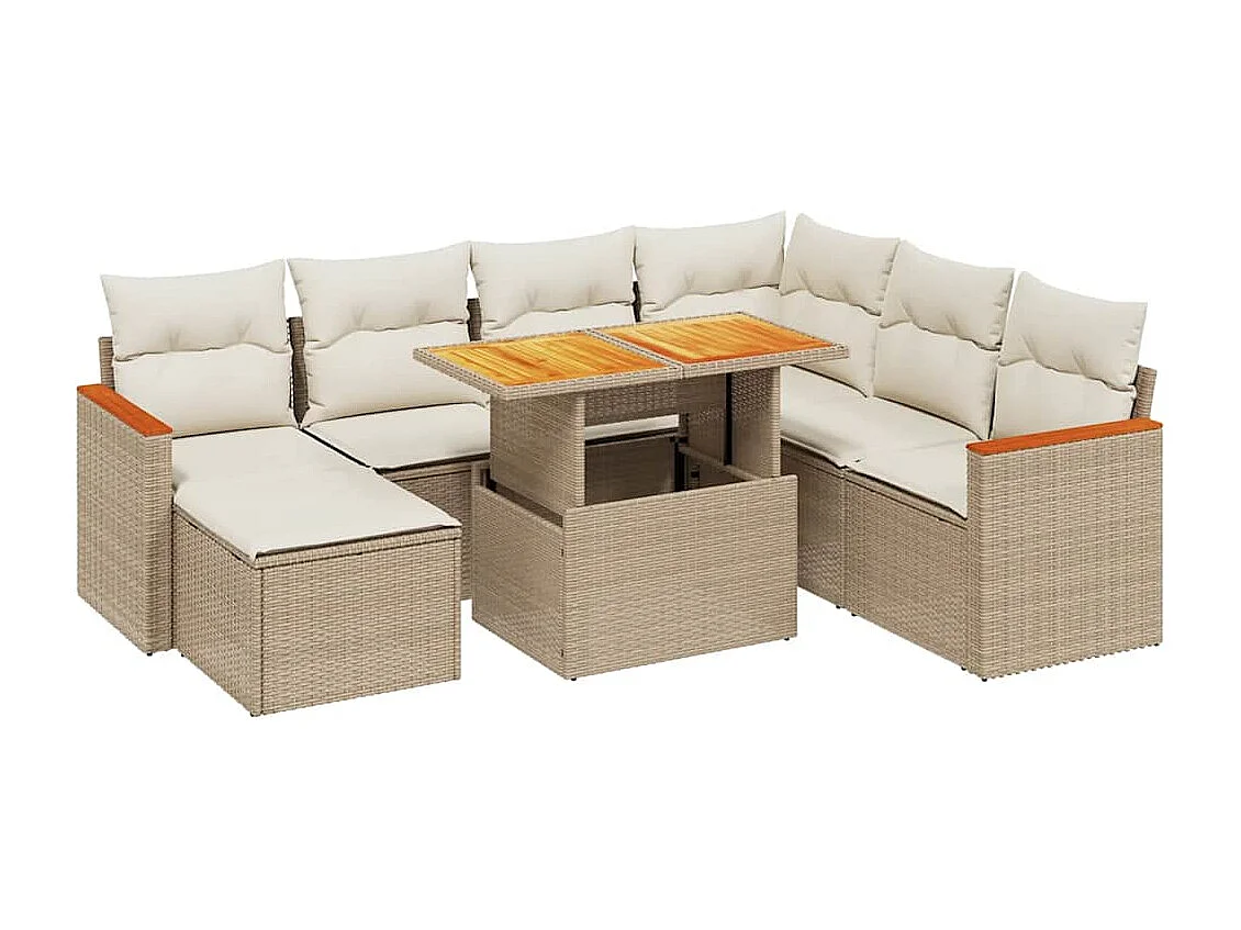 Salon de jardin avec coussins 8 pièces beige résine tressée
