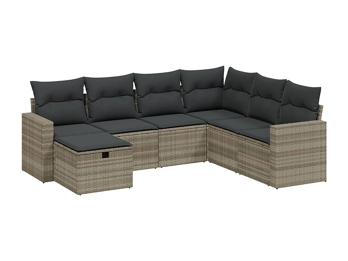 Salon de jardin avec coussins 7 pièces gris clair résine tressée
