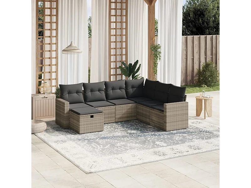 Salon de jardin avec coussins 7 pièces gris clair résine tressée
