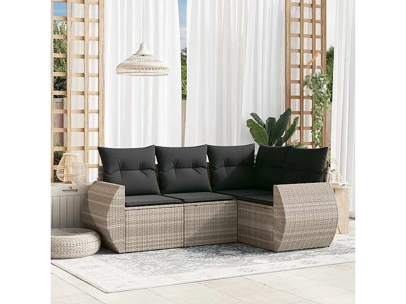 Set de sofás de jardín 4 piezas y cojines ratán sintético gris