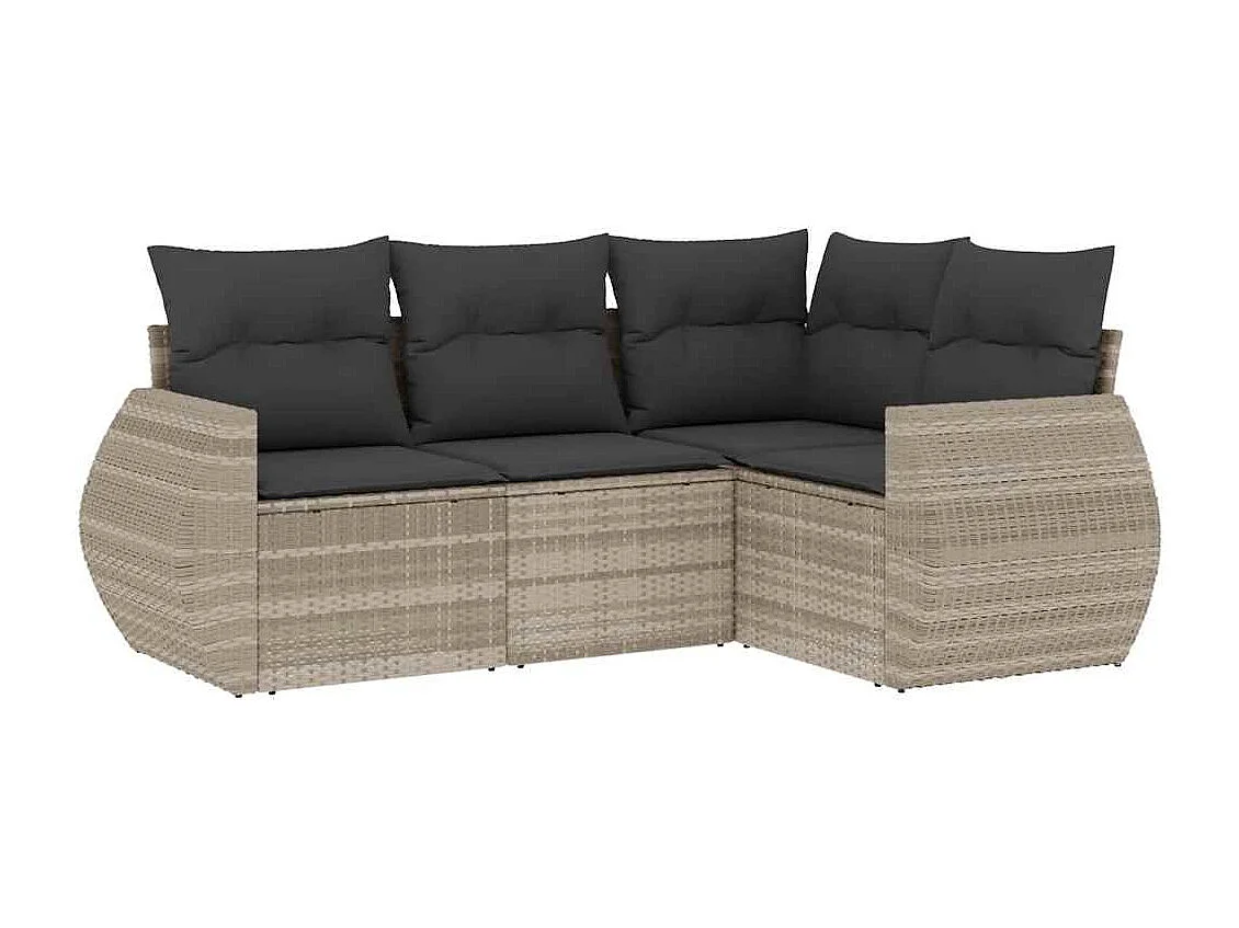 Set de sofás de jardín 4 piezas y cojines ratán sintético gris