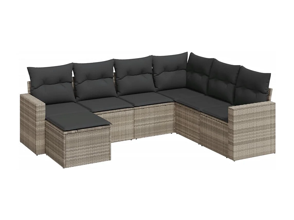 Salon de jardin avec coussins 7 pièces gris clair résine tressée