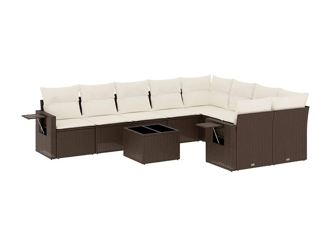 Set de sofás de jardín 10 piezas y cojines ratán sintético marrón