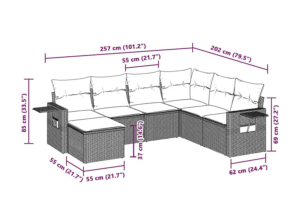 Salon de jardin avec coussins 7 pièces gris clair résine tressée