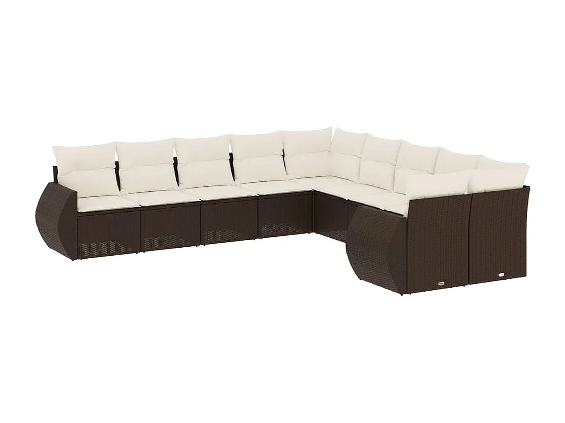 Salon de jardin 10 pièces avec coussins marron résine tressée
