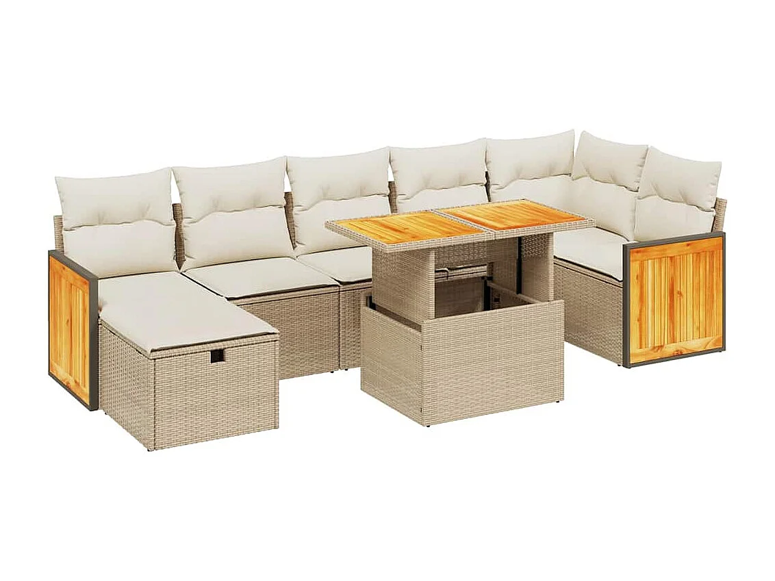 Salon de jardin avec coussins 8 pièces beige résine tressée