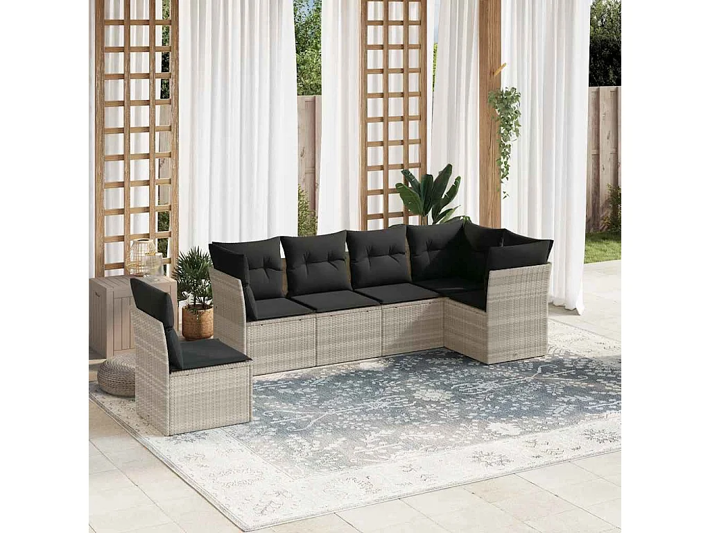 Salon de jardin 6 pièces avec coussins gris clair résine tressée