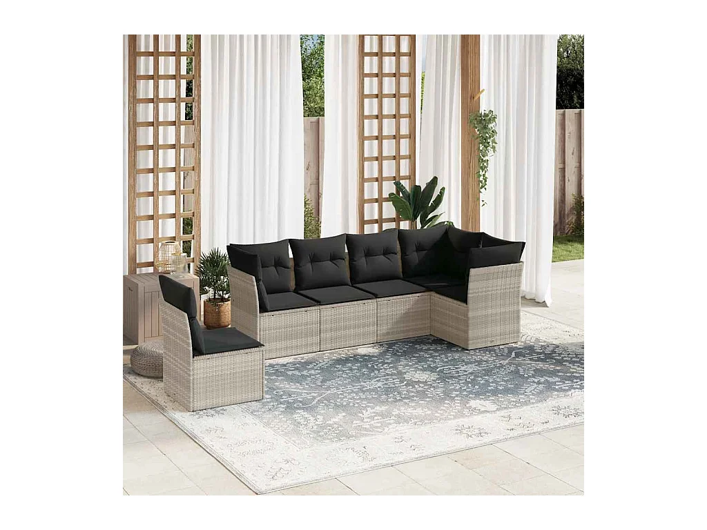 Salon de jardin 6 pièces avec coussins gris clair résine tressée
