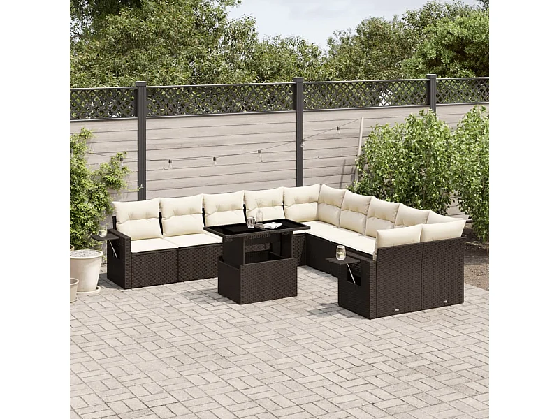 11-delige Loungeset met kussens poly rattan bruin