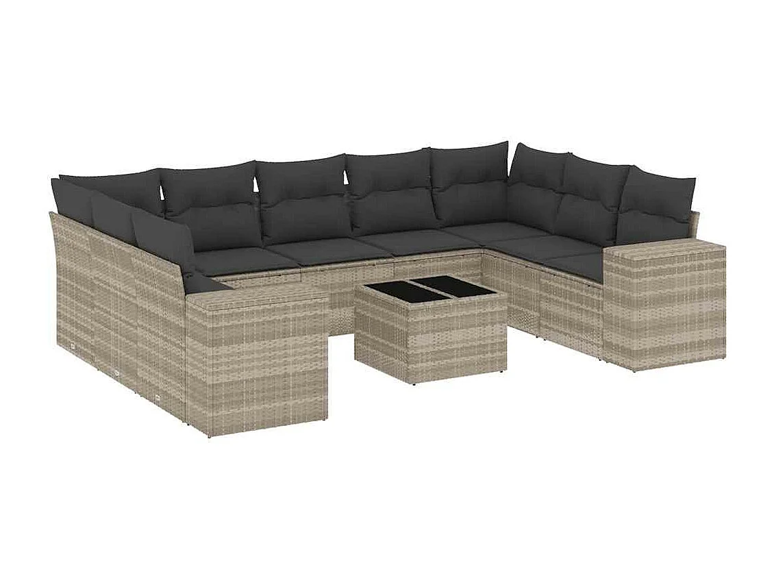 Salon de jardin avec coussins 10 pièces gris clair résine tressée