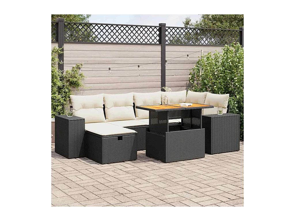 8 peças conjunto sofás jardim com almofadões vime PE/acácia preto