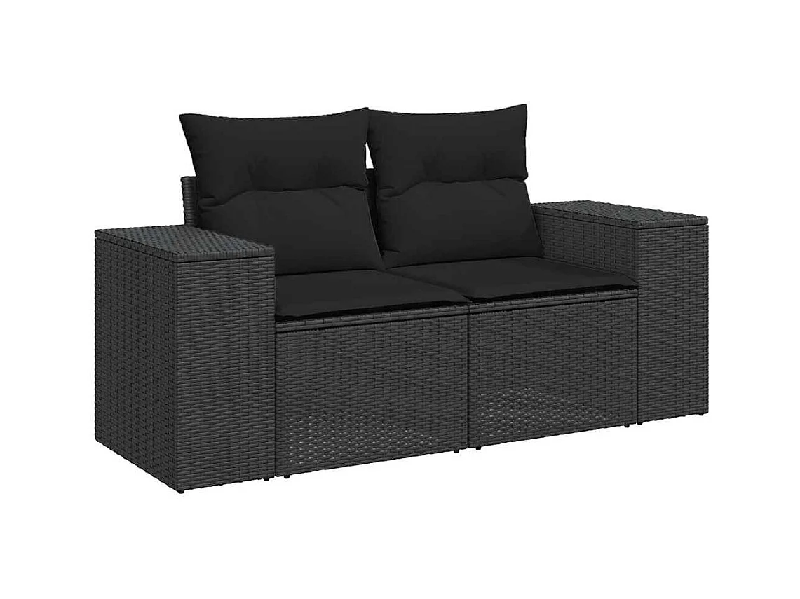 Salon de jardin 7 pièces avec coussins noir résine tressée