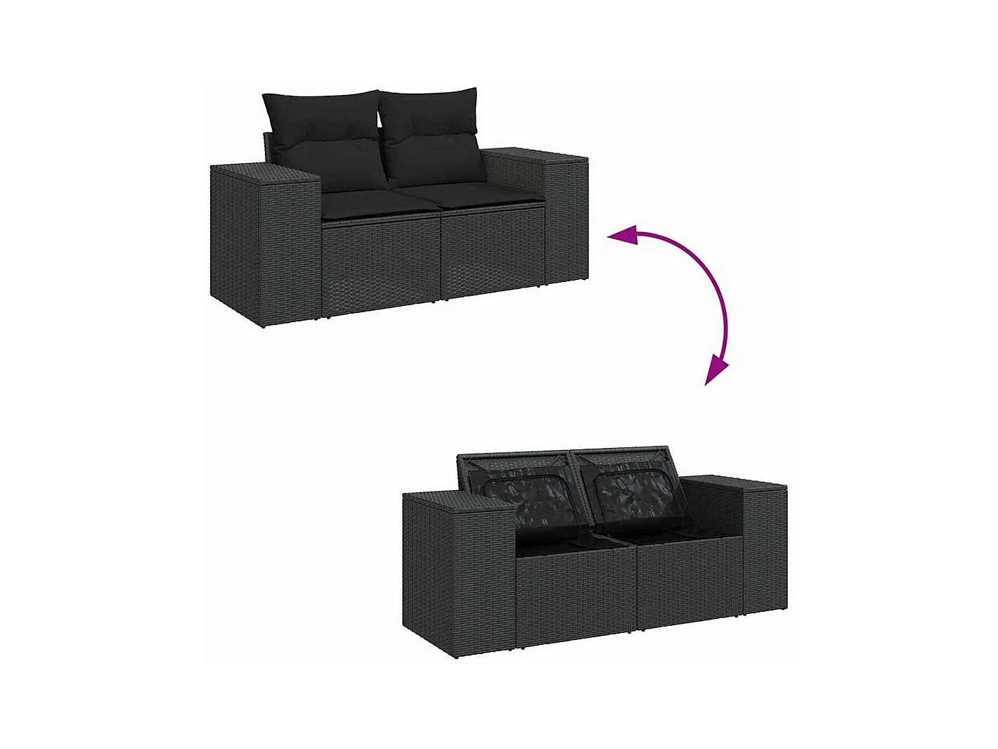 Salon de jardin 7 pièces avec coussins noir résine tressée