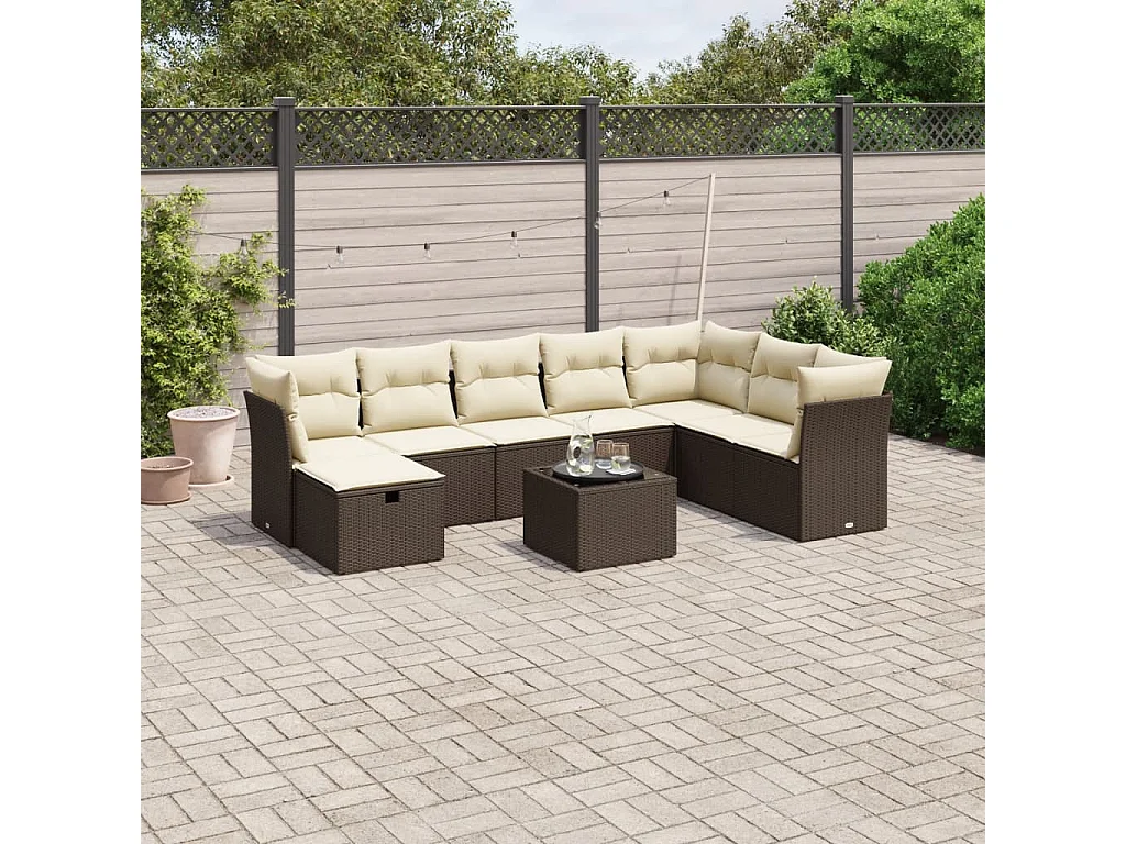 Salon de jardin avec coussins 9 pièces marron résine tressée