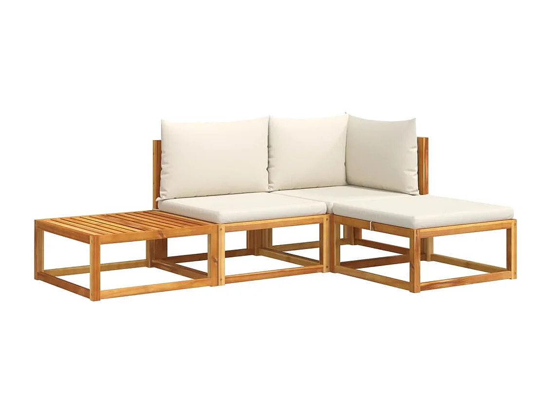 Salon de jardin avec coussins 4 pièces bois d'acacia massif