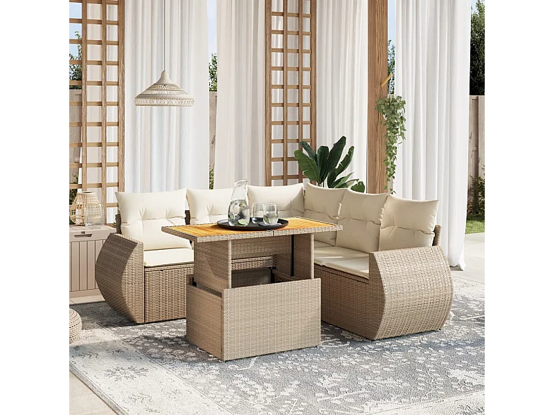 Salon de jardin avec coussins 6 pièces beige résine tressée