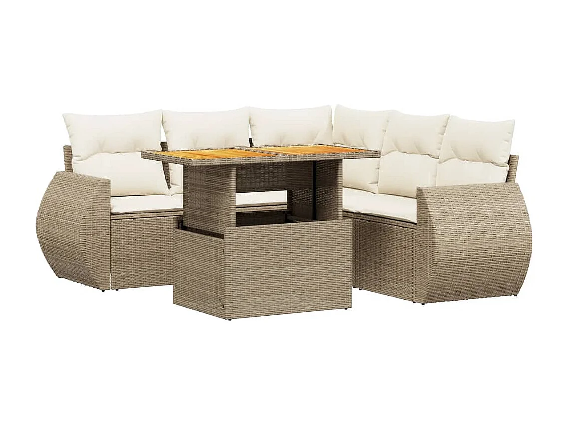 Juego de sofás jardín con cojines 6 piezas ratán sintético beige