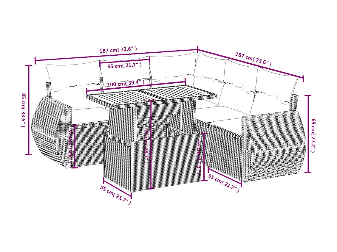 Juego de sofás jardín con cojines 6 piezas ratán sintético beige
