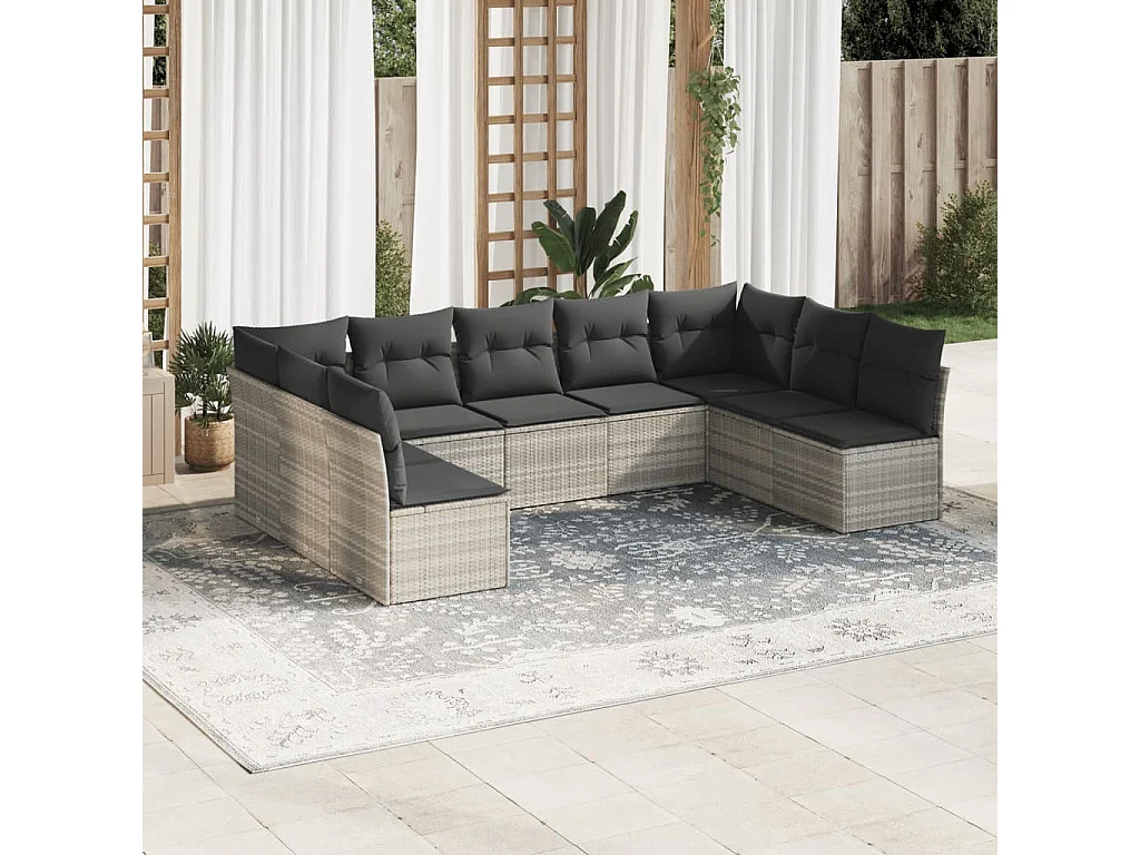 Set muebles jardín 9 piezas y cojines ratán sintético gris claro