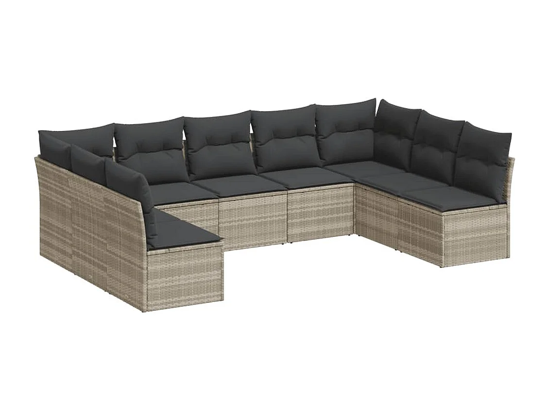 Set muebles jardín 9 piezas y cojines ratán sintético gris claro