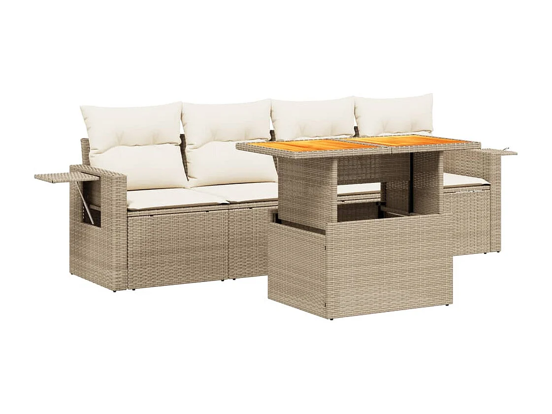 Salon de jardin avec coussins 5 pièces beige résine tressée