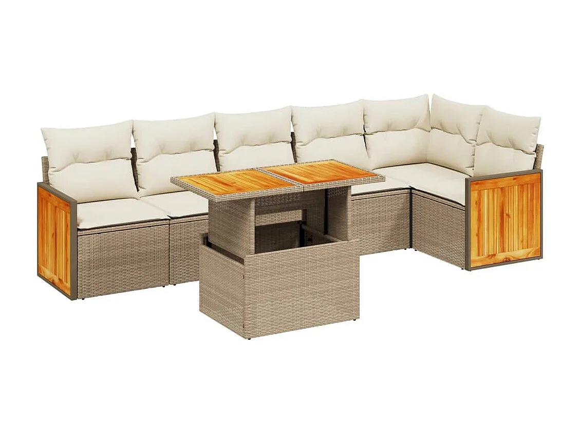 Set sofás de jardín 7 piezas y cojines ratán sintético beige