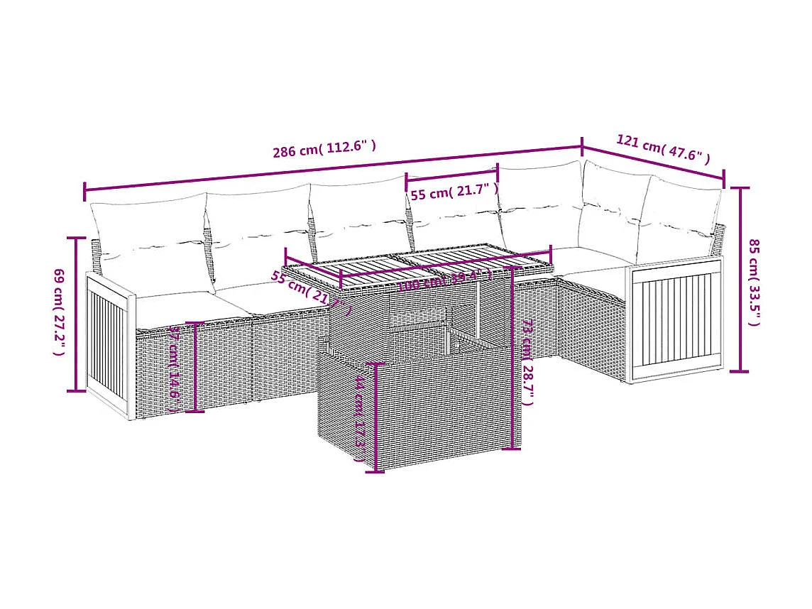 Set sofás de jardín 7 piezas y cojines ratán sintético beige
