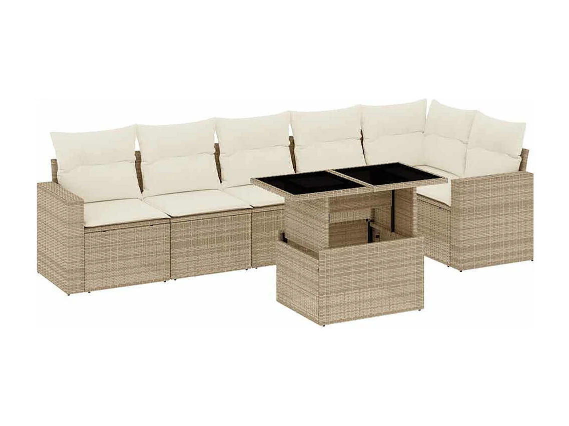 Salon de jardin avec coussins 7 pièces beige résine tressée