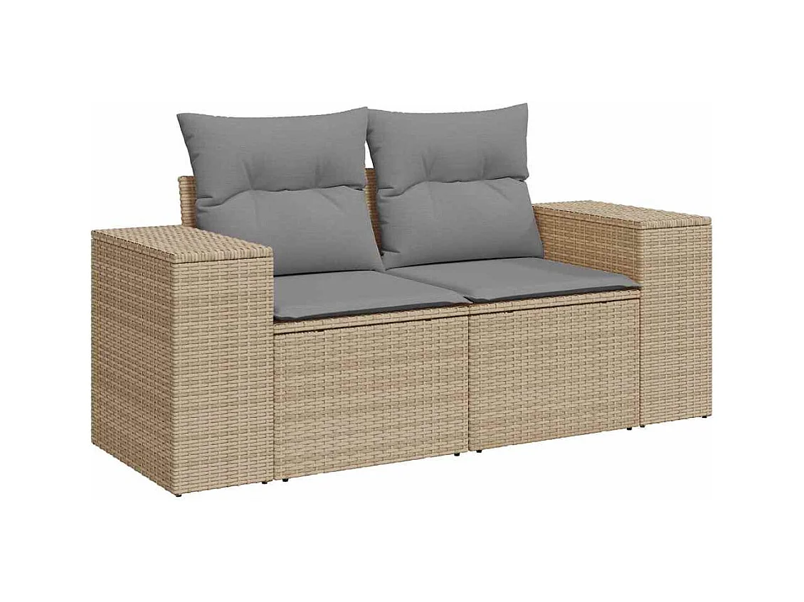 Salon de jardin avec coussins 7 pièces beige résine tressée